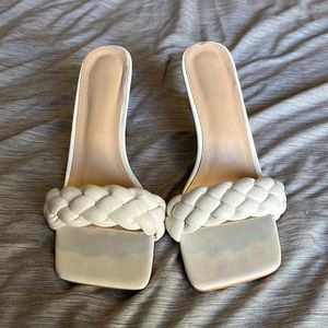 White kitten heel braided strap